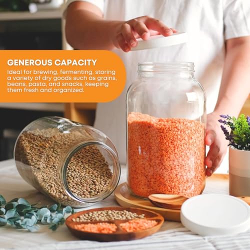 FastRack 1 Gallon Glass Jar with Plastic Screw-On Lid | Wide Mouth 1 Gallon Jar for Fermentation, Pickling & Food Storage | Large Glass Canister for Kombucha, Dry Goods & More - size: 1 Pack