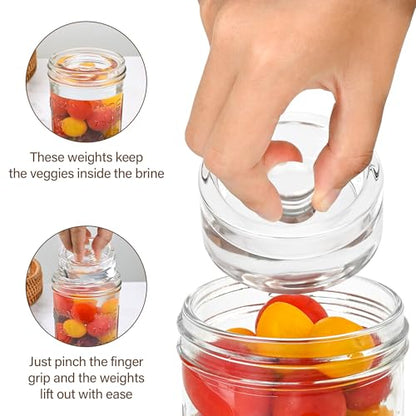 Xileanalee Fermentation Weight Glass 4 Pack for Wide Mouth Mason Jar-Easy Grip Handle Fermenting Weights for Pickling -7Oz 2.75inch Canning Weights for Fermenting - color: clear