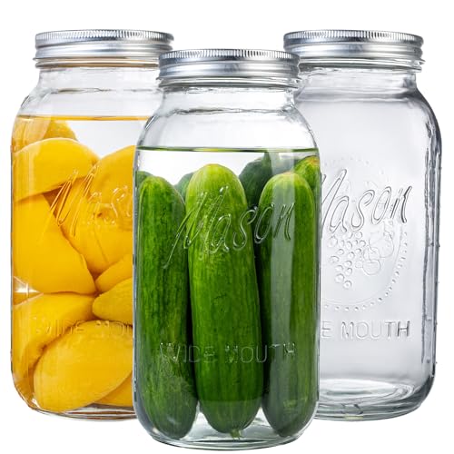 WELLIFE 3 Pack 64oz Wide Mouth Mason Jars,Half Gallon Mason Jar for Pickling, Canning, Fermenting and Food Storage, Microwave & Dishwasher Safe - color: colored