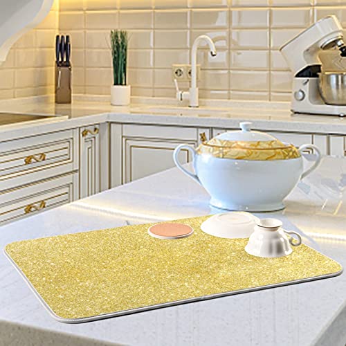 Kcldeci Gold Glitter Dish Drying Mat Kitchen Drying Pad Dish Draining Mat Dish Rack Drainer Pad 18 x 24 - color: A07, size: 18x24in