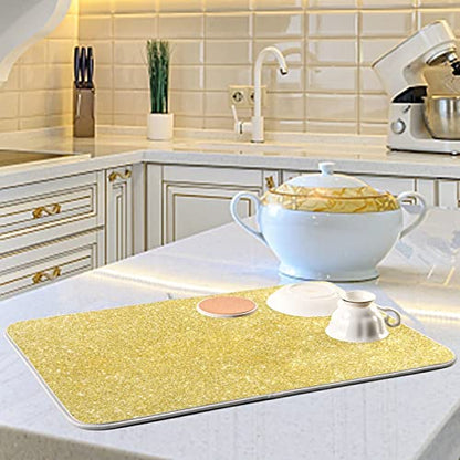 Kcldeci Gold Glitter Dish Drying Mat Kitchen Drying Pad Dish Draining Mat Dish Rack Drainer Pad 18 x 24 - color: A07, size: 18x24in