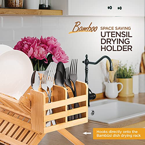 Bamboo Utensil Holder for Dish Rack - Flatware, Cutlery and Utensil Drying Caddy - Fits Bambusi Bamboo Dish Drying Racks Natural - style: Utensils Holder