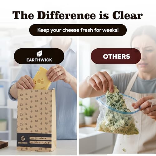Cheese And Deli Storage 20 Breathable Wax Paper Cheese Storage Bags, Compostable, Biodegradable, and Plastic-Free Paper to Keep Cheese and Charcuterie Fresh, Kitchen Organization 6.25 x 11 inch
