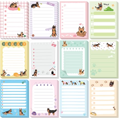 Chiisong 12 Pcs German Shepherd Sticky Notes 3x4 Inches Dog Notepad to Do List Kawaii Dog Lover Gifts for Women Office Supplies Sticky Notes Home Christmas Office Decor - style: German Shepherd