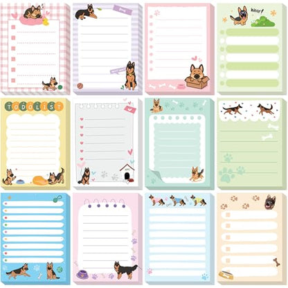 Chiisong 12 Pcs German Shepherd Sticky Notes 3x4 Inches Dog Notepad to Do List Kawaii Dog Lover Gifts for Women Office Supplies Sticky Notes Home Christmas Office Decor - style: German Shepherd