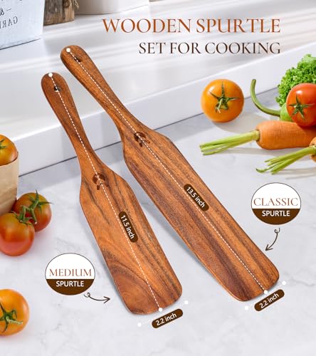 2Pcs Spurtles Kitchen Tools Wooden, Wooden Spurtle Spatula Set for Sourdough Starter, Natural from High Moist Resistance Teak, Kitchen Utensils for NonStick Cookware - size: 2PCS Wooden Spurtle
