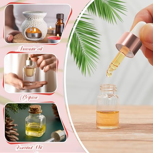 Didaey 200 Pcs 1/2/3/5/10/15 ml Mini Glass Oil Dropper Bottle Bulk, Clear Essential Small Empty Bottles Sample Containers Perfume Liquid Vials with Cap for Traveling (3 ml,Rose Gold) - color: Rose Gold, size: 3 ml
