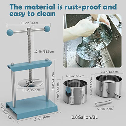 SQUEEZE master Cheese Tincture Herb Fruit Wine Manual Press (0.8 Gallon, Blue) - color: Blue, size: 0.8 Gallon