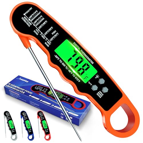 Meat Thermometer Digital, IP67 Waterproof Food Thermometer for Cooking and Baking, Instant Read Meat Thermometer with Backlight, Hold Function & Magnet for Kitchen, Beef, Grill, BBQ, Candy, Turkey - color: Orange