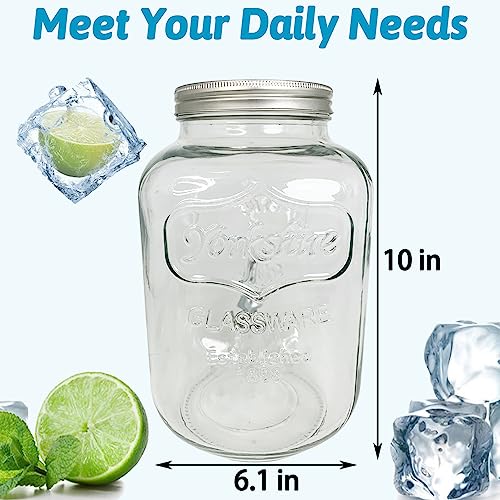 Tfwadmx 1 Gallon Drink Dispenser Glass Beverage Dispenser With Stand Leak Proof Stainless Steel Faucet Wide Mouth Mason Jar Style Glass Drink Dispenser for Parties, Weddings, Lemonade, Cold Water - size: Style 2