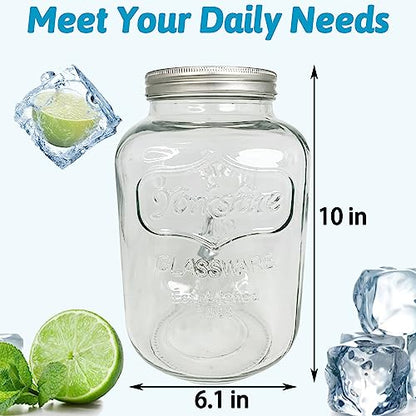 Tfwadmx 1 Gallon Drink Dispenser Glass Beverage Dispenser With Stand Leak Proof Stainless Steel Faucet Wide Mouth Mason Jar Style Glass Drink Dispenser for Parties, Weddings, Lemonade, Cold Water - size: Style 2