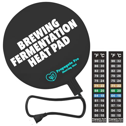 Brewing & Fermentation Heat Pad - 10" 12 Watts Sourdough Starter Warmer Mat, Beer & Wine Fermenting - Heating Mat for Kombucha Jar, Carboy, Glass Jar, Bucket, Fermentors with Heater Temp Strip (Black) - size: 10" - 12 Watts (Black)