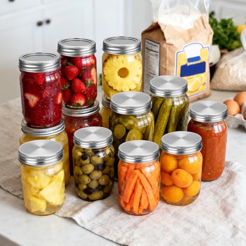 Palksky Mason Jar Lids Stainless Steel for Wide Mouth Mason Jar Lids, 4Pcs Rustproof Mason Jar Caps/Tops - Leakproof & Dishwasher Safe - style: Wide Mouth Stainless Steel Mason Jar Lids 4 PCS