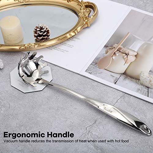 Kitchen 304 Stainless Steel Spaghetti Server – 12" Pasta Fork with Draining Holes & Anti-Slip Teeth – Rust-Resistant Noodle Ladle – Dishwasher Safe Kitchen Utensil for Everyday Use - size: B.Spaghetti Spoon