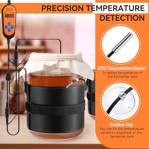 Aurelema 2 Pack Kombucha Heating Pad with 2 in 1 Plug, Kombucha Heating Wrap with Digital Temperature Control & Timing Function Fermentation Heating Pad for Home Brewing 1-3 Gallons Fermenter Vessels