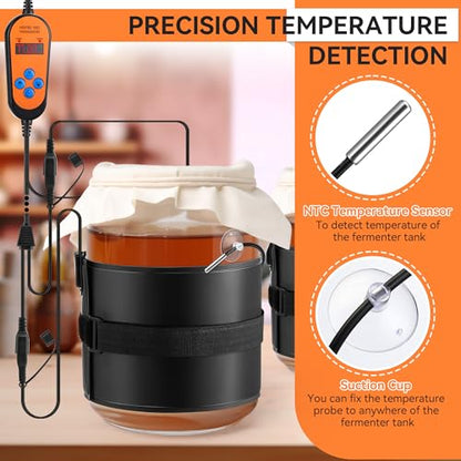 Aurelema 2 Pack Kombucha Heating Pad with 2 in 1 Plug, Kombucha Heating Wrap with Digital Temperature Control & Timing Function Fermentation Heating Pad for Home Brewing 1-3 Gallons Fermenter Vessels