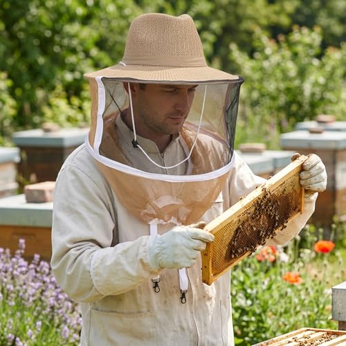 Beekeeper Hat with Veil - Professional Protection Bee Hat with Adjustable Strap & Breathable Design for Beekeeping Supplies