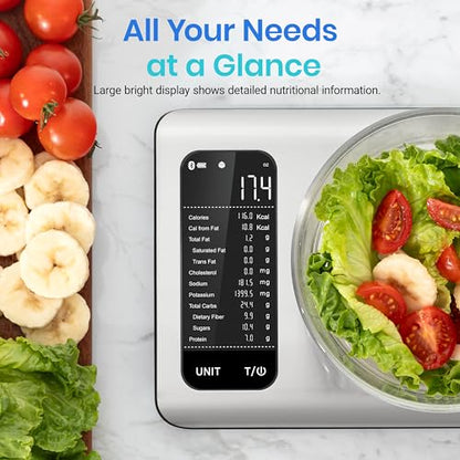 Etekcity Smart Food Kitchen Scale with Nutritional Calculator, Free App with 19 Nutrients Tracking, Calorie, Marco, Digital grams and ounces for weight loss, Premium Stainless Steel, 11lb - color: Stainless Steel 1