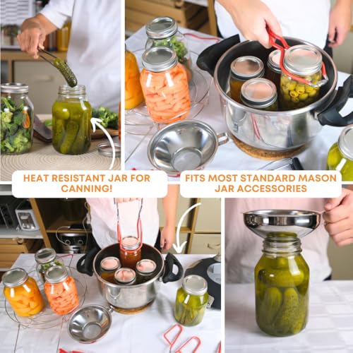 FastRack 32 oz Regular Mouth Mason Jars with Lids – Pack of 2 Quart Canning Jars for Food Storage, Pickling, Fermentation, Crafts – Reusable Airtight Large Glass Mason Jar - size: 32oz - 2 Pack
