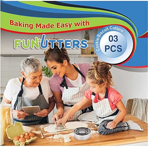 Cookie Cutter Set, 3 Pc Kit, Measuring 2'', 3'', and 4'', Round Metal Baking Rings for Pastry, Biscuits, and Dough Cutting, Heavy Duty and Reusable, Multiple Sizes - size: 2 3 4 Inch x 1.5 Inch