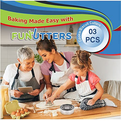 Cookie Cutter Set, 3 Pc Kit, Measuring 2'', 3'', and 4'', Round Metal Baking Rings for Pastry, Biscuits, and Dough Cutting, Heavy Duty and Reusable, Multiple Sizes - size: 2 3 4 Inch x 1.5 Inch