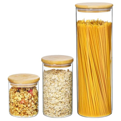 Vtopmart 3 Pack Kitchen Containers with Airtight Bamboo Lids (74oz/27oz/20oz), Glass Pantry Storage Containers for Pasta, Nuts, Coffee Beans, Cereal, Canisters Set for Pantry Organization, BPA Free - size: 3 Pack (74oz/27oz/20oz)