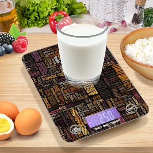 Food Scale Kitchen Scale for Baking Cooking Digital Food Weighing Measuring Scale Small Waterproof Electric Food Scale Brown Coffee Letterings - color: Brown Coffee Letterings