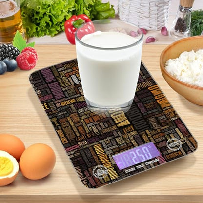 Food Scale Kitchen Scale for Baking Cooking Digital Food Weighing Measuring Scale Small Waterproof Electric Food Scale Brown Coffee Letterings - color: Brown Coffee Letterings