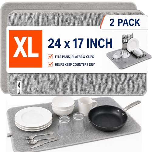 Dish Drying Mat 24 x 17 in, Large Microfiber Drying Mats, Absorbent Quick Dry Pad for Kitchen Counter, Countertop Protector for Dishes, Pots & Pans, Machine Washable, Gray (2 PCS) - color: 2 PCS