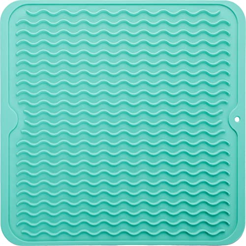 MicoYang Silicone Dish Drying Mat for Multiple Usage,Easy clean,Eco-friendly,Heat-resistant Silicone Mat for Kitchen Counter or Sink,Refrigerator or Drawer liner Mint M 12 inches x 12 inches - color: Mint, size: 12"L x 12"W