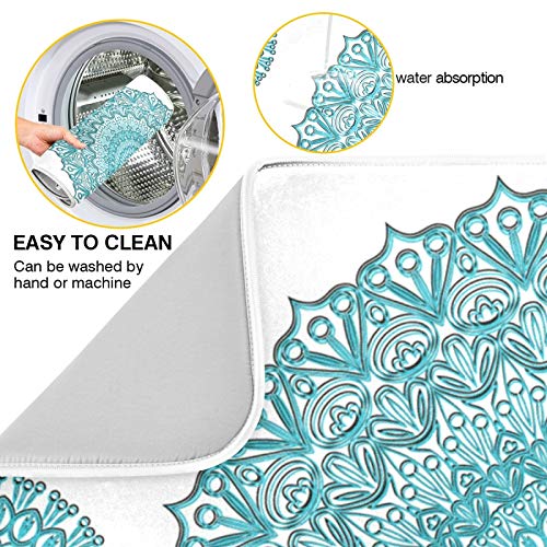 Super Absorbent Dish Drying Mat, Microfiber Fast-Drying Dish Mat, 16" x 18", Kitchen Dish Drying Pad, Boho Ethnic Turquoise Mandala - color: Turquoise Mandala, size: 16" x 18"