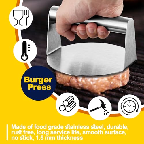 HaSteeL 5.5 Inch Smash Burger Press, Stainless Steel Round Smasher for Flat Top Griddle Grilling Cooking - 2 Pack - style: 2-Piece