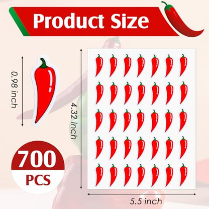 700 Pcs Spicy Stickers, Red Hot Chili Pepper Stickers Waterproof Vinyl Self Adhesive Spicy Level Indicator Labels Grocery Store Food Warning Spicy Labels for Scrapbooking Kids DIY Calendar Crafting