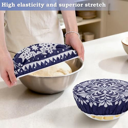 2 Large Reusable Beeswax Bowl Covers for Bread Proofing, 10/12 Inch Elastic Beeswax Wraps Cotton Cloth Sourdough Bowl Covers for Proofing Baskets, Mixer Bowls, Food Storage Containers - color: Starflower