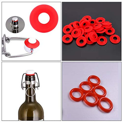 Joyzan Beer Bottle Gasket, Silicone Rubber Washer Swing Flip Top EZ Cap | Red Home Brew Bottles Seals Washer O Ring High Pressure Leakproof Seals Replacements Home Soda Sealing Use 25PCS