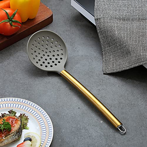 Gold Skimmer, Berglander Non-stick Silicone Strainer With Titanium Gold Plating handle, Kitchen Cooking Skimmers For Non-Stick Cookware, Dishwasher Safe, Easy to Clean - style: h. Skimmer