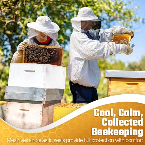 Flexzion Bee Jacket with Veil - Beekeeper Jacket for Men and Women, Lightweight Ventilated Pullover Beekeeping Smock, Sting Proof Protective Upper Body Suit, White Adult Double Extra Large - size: Adults X-Large