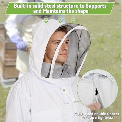 Professional Bee Suit for Men Women, Beekeeping Suit Beekeeper Suit with Glove &Ventilated Hood, Multi-Size Bee Outfit for Backyard and Bee Keeper for Bee Keeper Catcher Christmas Costume - size: Lightweight XXL