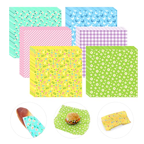 240Pcs Wax Paper Dry Waxed Deli Paper Sheets 12x12 inch Sandwich Wrap Paper Floral Parchment Sheets Basket Liner Food Paper Sheets for Carnival Home Kitchen Picnic Spring Summer Tea Party Favors - color: Spring Theme 240 Sheets