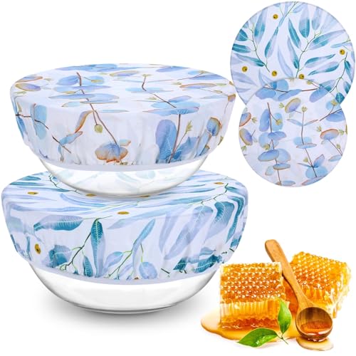 2 Large Reusable Beeswax Bowl Covers for Bread Proofing, 10/12 Inch Elastic Beeswax Wraps Cotton Cloth Sourdough Bowl Covers for Proofing Baskets, Mixer Bowls, Food Storage Containers - color: Eucalyptus Leaves