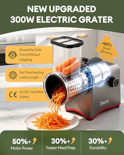 Upgraded 300W Electric Cheese Grater with 5 Stainless Steel Blades, Cheese Shredder Electric for Slicing, Shredding & Grinding Vegetables, Fruits and Nuts,Easy One-Touch - color: 5 Blades