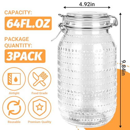 Alotpower 64 oz Wide Mouth Mason Jars with Airtight Lids 3 Pack | Half Gallon Canning Jars with Hinged Lids for Canning,Pickling,Pantry Organization,Fermentation,Dry Food and Storage - color: 64fl.oz 3pack