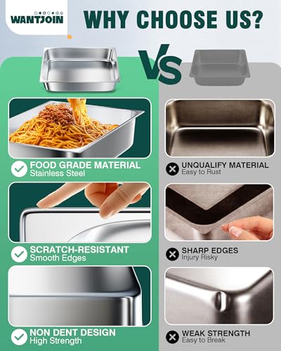 WantJoin Steam Table Hotel Pans with Lid 1/1 Full Size 6 Inch Deep 3 Pack, Stainless Steel Metal Tray Sets Food Storage Container, Commercial Restaurant Chafing Dishes Buffet Warmer Catering Supplies - color: 6" Deep 3 Pack, size: 1/1 Size