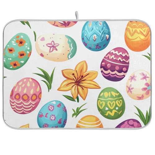 White Easter Eggs and Lilies Dish Drying Mat for Kitchen Counter Kitchen Drying Mat Dish Rack Mat Dish Drainer Pad Microfiber Absorbent Washable Drying Pad for Countertop 16 x 18 - color: Cute Fall Leaves German Shepher Dogs, size: 18" x 24"