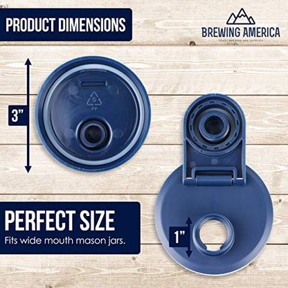 Brewing America Fermentation Kit Lids for Wide Mouth Mason Jars (Jars Not Included) Blue Fermenting Top with Airlock - color: Old Glory Blue
