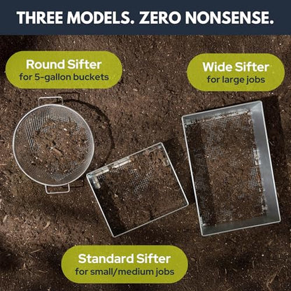 Round Soil Sifter for 5-Gallon Bucket (1/4-inch Mesh), Stainless Steel Garden Sieve with Handles - size: 1/4 inch