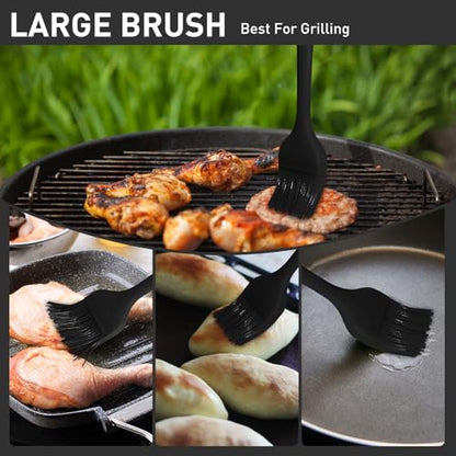 Pastry Brush-Begonia Silicone Basting Brush for Cooking,2pcs 10+8 in Heat Resistant Food Brushes for Baking, Grilling, Cooking and Spreading Oil (Black) - color: Black