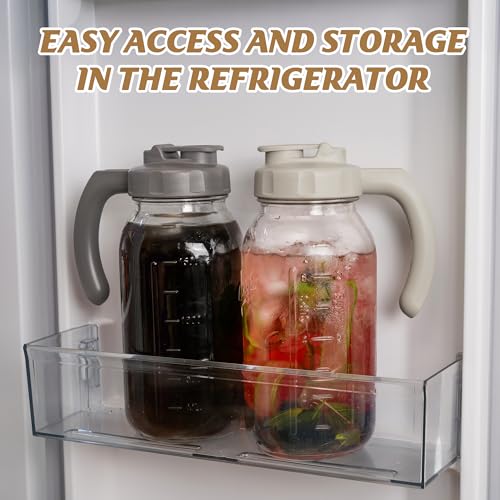Soligt Glass Mason Jar Pitcher with Lid, Wide Mouth Flip Cap Pour Spout Leak-proof Lid with Handle, 64 oz/2 Quart, for Iced Coffee/Sun Tea Juice/Cold Brew/Milk (2 Pack, Dark Gray + Light Gray) - color: Dark Gray and Light Gray