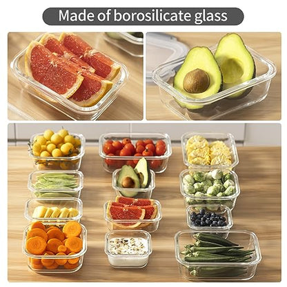 S SALIENT 24 Pieces Glass Food Storage Containers with Lids,Glass Meal Prep Containers Set with Locking Lid,Airtight Glass Lunch Container for Kitchen,BPA Free(12 Lids & 12 Containers) - color: Gray