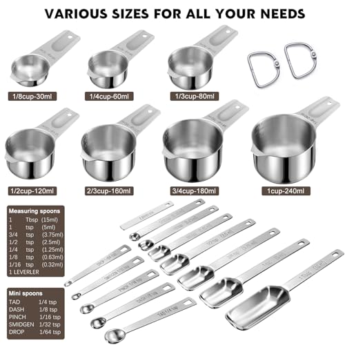 20PCS Measuring Cups and Spoons Set, Stainless Steel Stackable Nesting Measuring Set with Leveler for Baking, Cooking, Dry & Liquid Ingredients - size: 20PCS